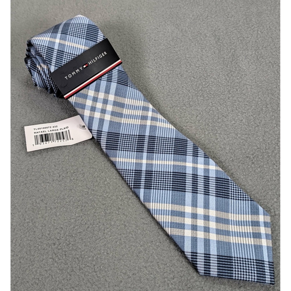 Tommy Hilfiger Men's Blue Silk Rafael Large Plaid Neck-Tie NWT Preppy Old Money